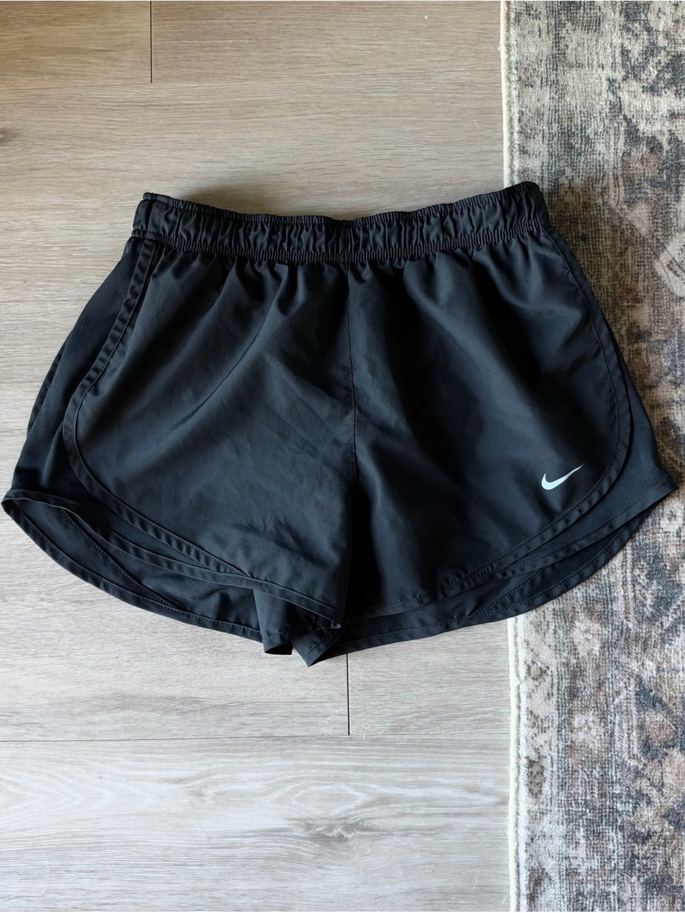 Nike Women's Black Athletic Running Shorts with White Swoosh